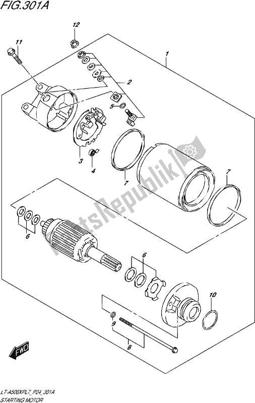 All parts for the Starting Motor of the Suzuki LT-A 500 XP 2017