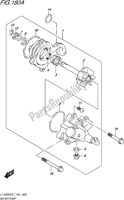 All parts for the Water Pump of the Suzuki LT-A 500 XP 2017