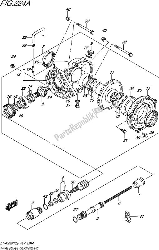 All parts for the Final Bevel Gear (rear) of the Suzuki LT-A 500 XP 2018