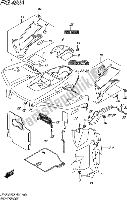 All parts for the Front Fender of the Suzuki LT-A 500 XP 2018