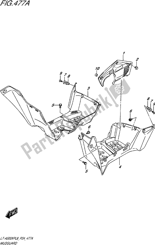 All parts for the Mudguard of the Suzuki LT-A 500 XP 2018