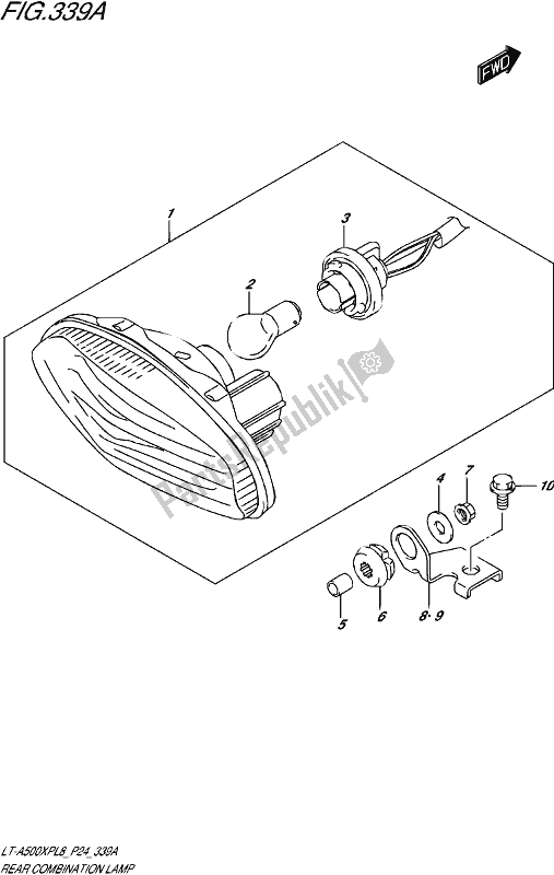 All parts for the Rear Combination Lamp of the Suzuki LT-A 500 XP 2018