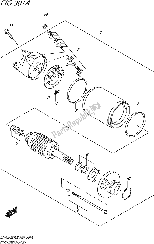 All parts for the Starting Motor of the Suzuki LT-A 500 XP 2018