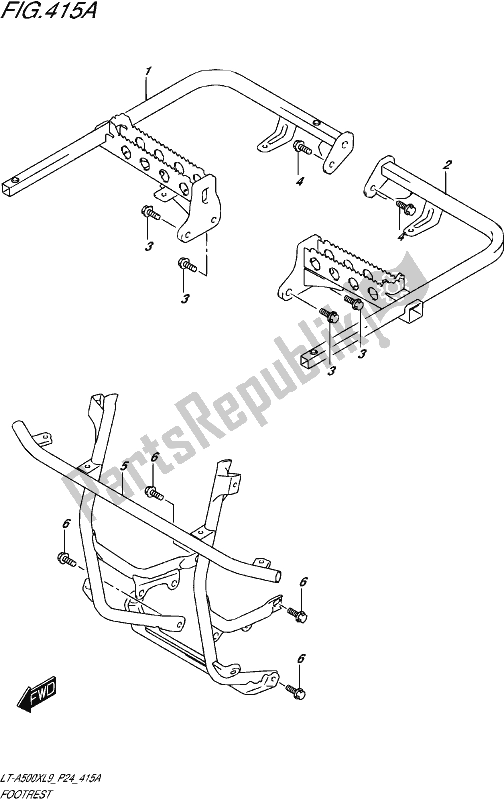 All parts for the Footrest of the Suzuki LT-A 500 XP 2019