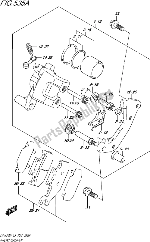 All parts for the Front Caliper of the Suzuki LT-A 500 XP 2019