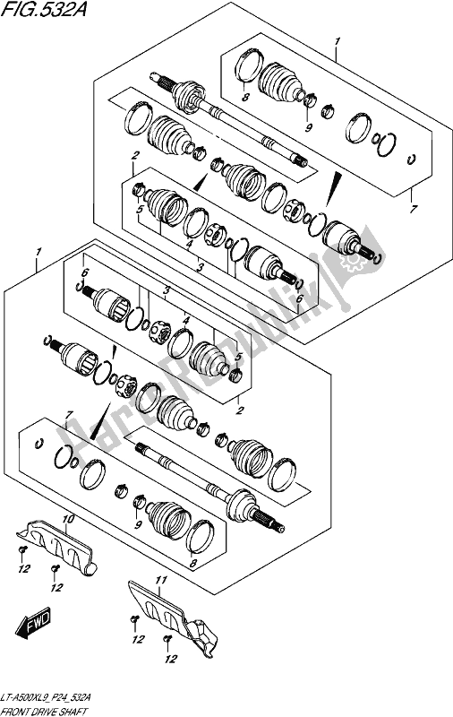 All parts for the Front Drive Shaft of the Suzuki LT-A 500 XP 2019