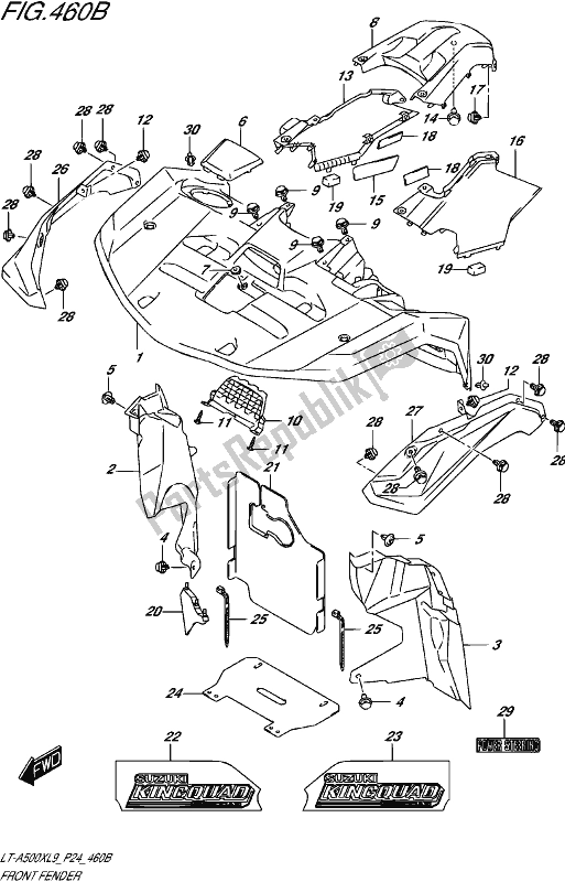 All parts for the Front Fender (lt-a500xpl9 P24) of the Suzuki LT-A 500 XP 2019