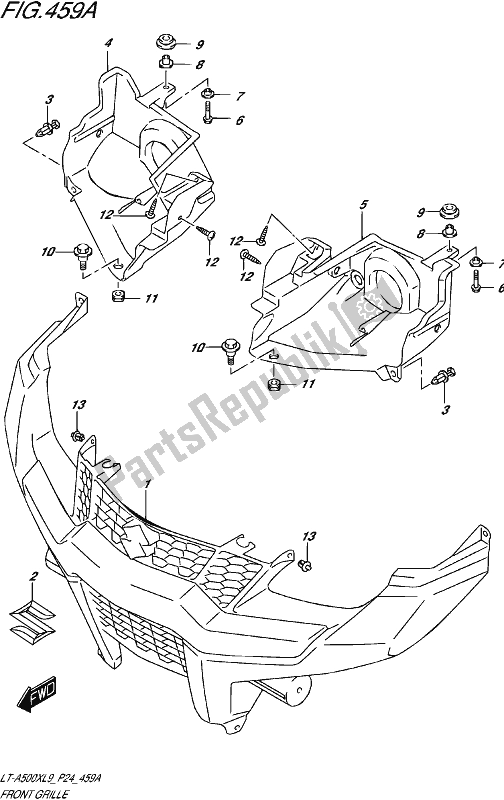 All parts for the Front Grille of the Suzuki LT-A 500 XP 2019