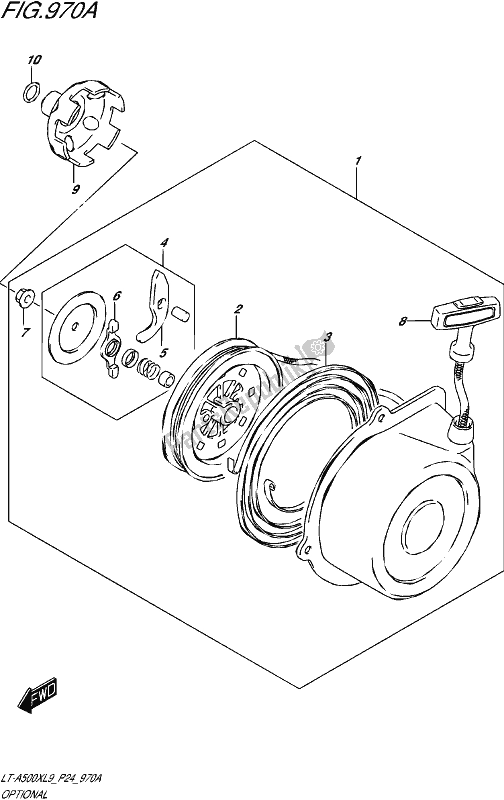 All parts for the Optional (recoil Starter) of the Suzuki LT-A 500 XP 2019