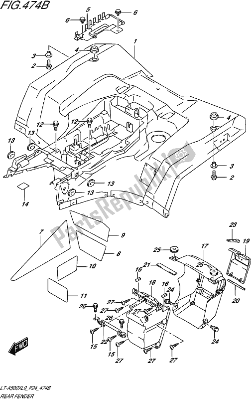 All parts for the Rear Fender (lt-a500xpl9 P24) of the Suzuki LT-A 500 XP 2019