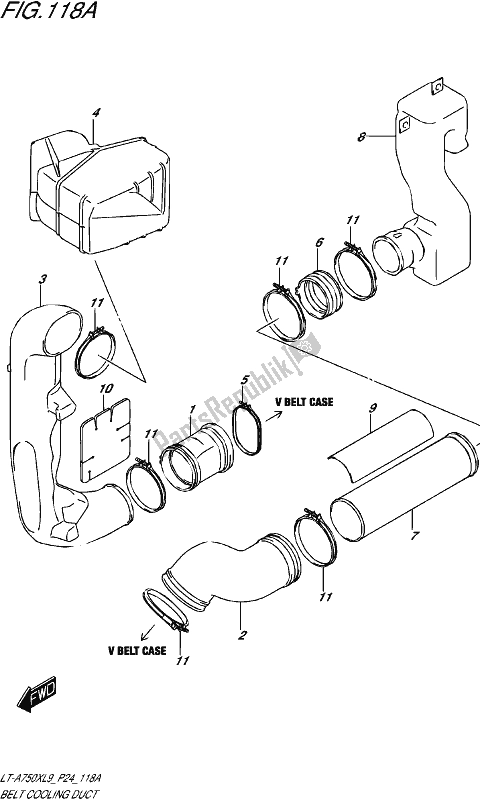 All parts for the Belt Cooling Duct of the Suzuki LT-A 750X 2019