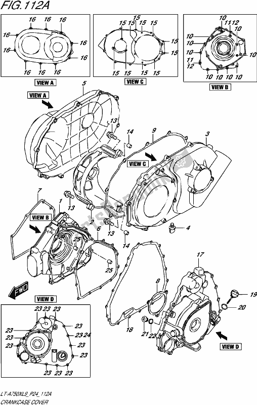 All parts for the Crankcase Cover of the Suzuki LT-A 750X 2019