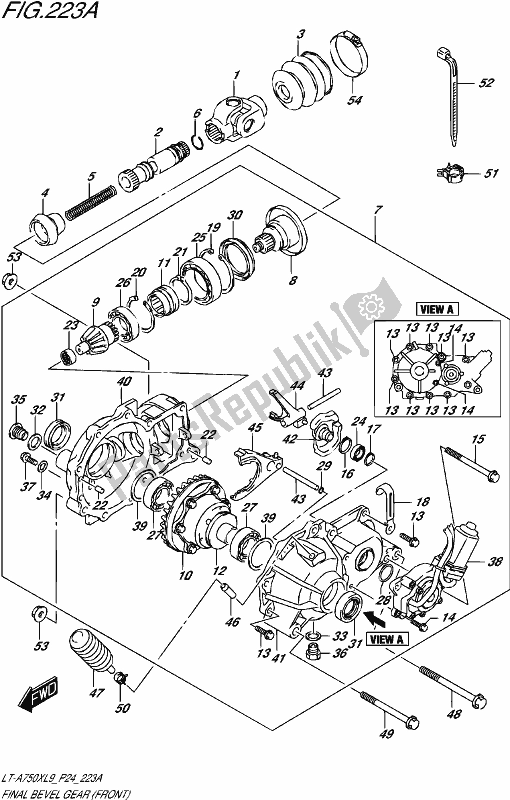 All parts for the Final Bevel Gear (front) of the Suzuki LT-A 750X 2019