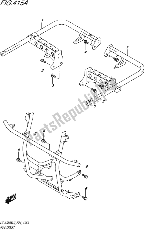 All parts for the Footrest of the Suzuki LT-A 750X 2019