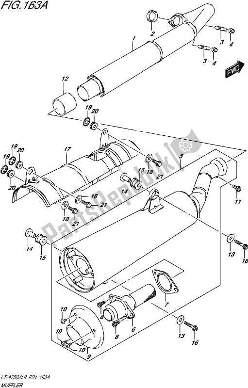 All parts for the Muffler of the Suzuki LT-A 750X 2019