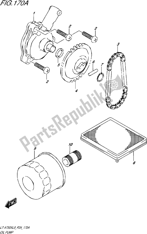 All parts for the Oil Pump of the Suzuki LT-A 750X 2019
