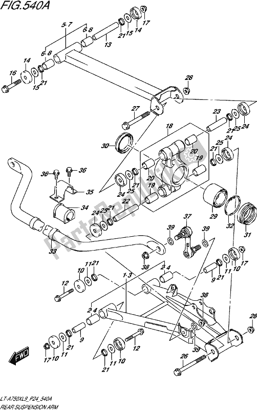 All parts for the Rear Suspension Arm of the Suzuki LT-A 750X 2019