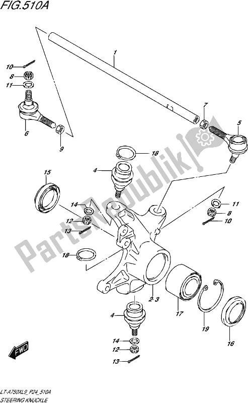 All parts for the Steering Knuckle of the Suzuki LT-A 750X 2019