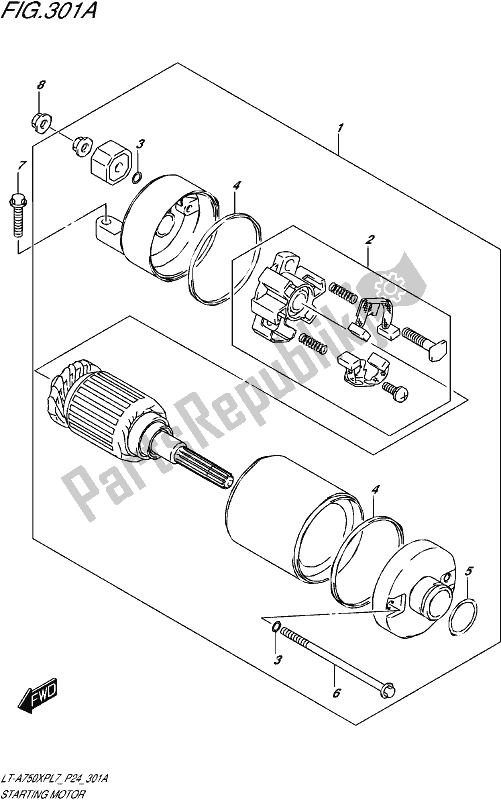 All parts for the Starting Motor of the Suzuki LT-A 750 XP 2017