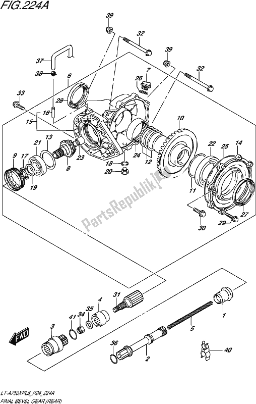 All parts for the Final Bevel Gear (rear) of the Suzuki LT-A 750 XP 2018