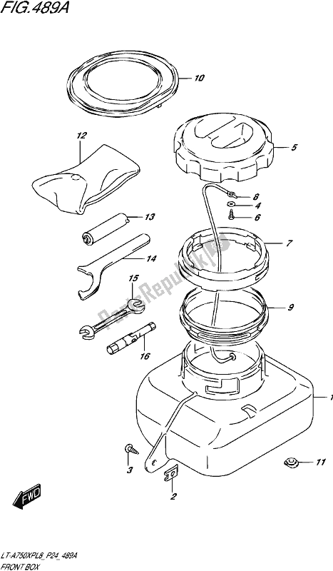 All parts for the Front Box of the Suzuki LT-A 750 XP 2018