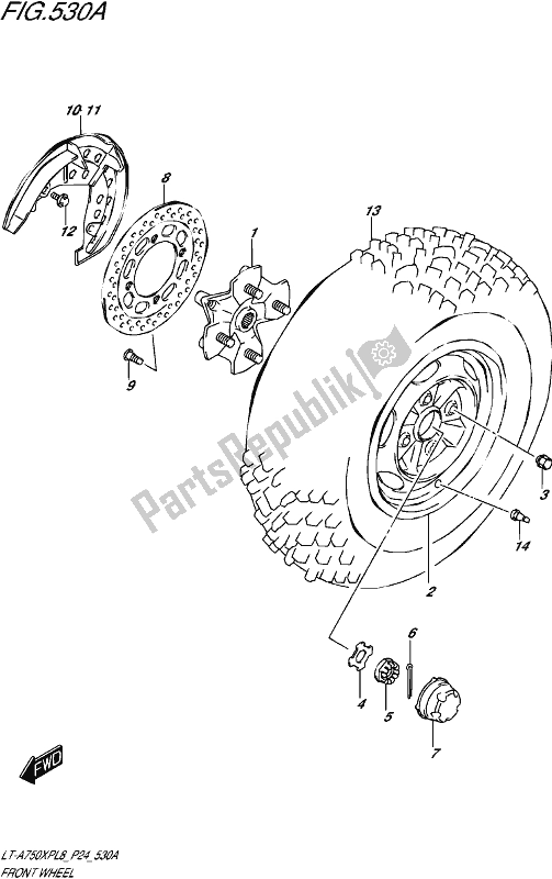 All parts for the Front Wheel of the Suzuki LT-A 750 XP 2018