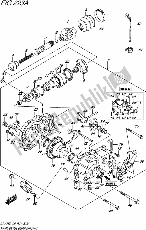 All parts for the Final Bevel Gear (front) of the Suzuki LT-A 750 XPZ 2019