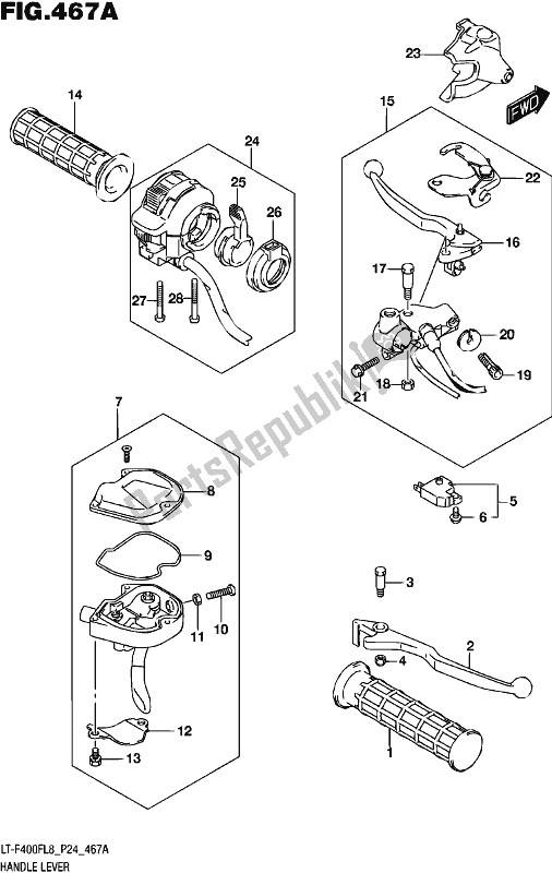 Tutte le parti per il Leva Della Maniglia del Suzuki LT-F 400F 2018