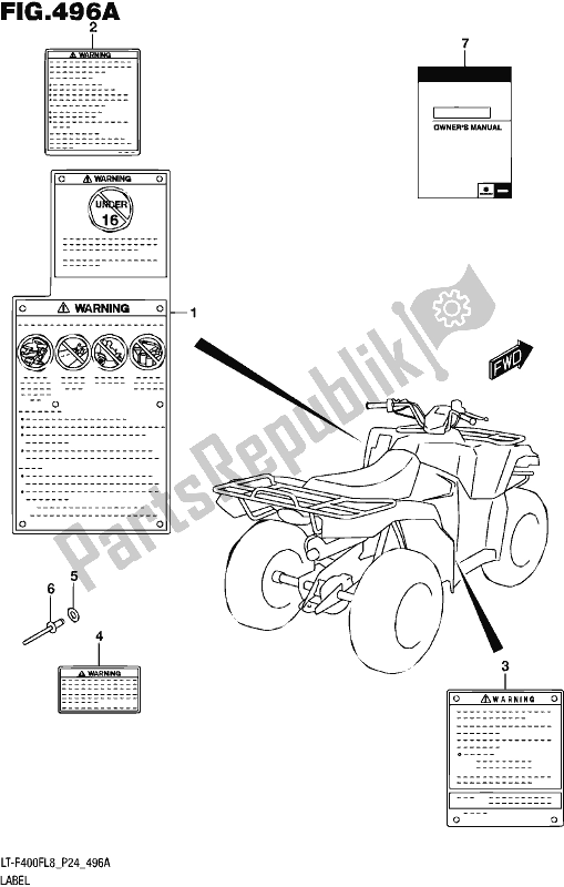 Tutte le parti per il Etichetta del Suzuki LT-F 400F 2018