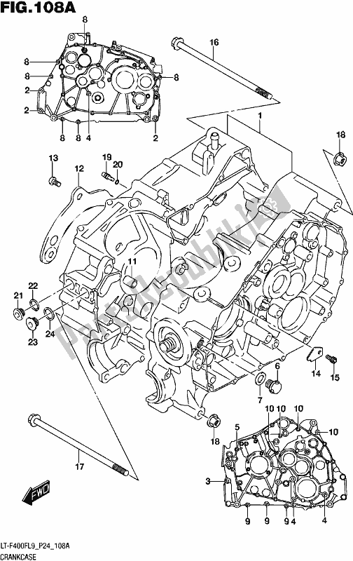 All parts for the Crankcase of the Suzuki LT-F 400F 2019