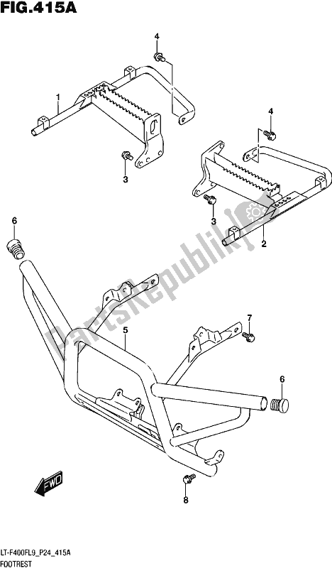 All parts for the Footrest of the Suzuki LT-F 400F 2019