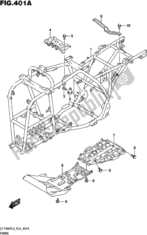 All parts for the Frame of the Suzuki LT-F 400F 2019