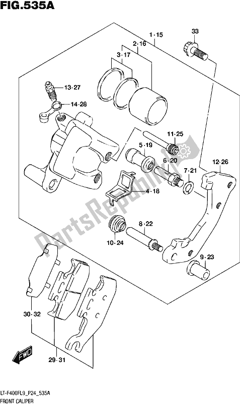 Todas as partes de Compasso De Calibre Frontal do Suzuki LT-F 400F 2019
