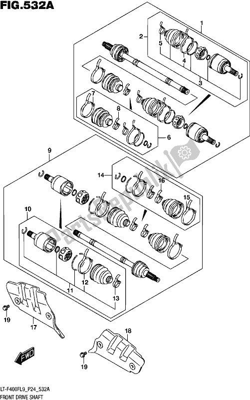 All parts for the Front Drive Shaft of the Suzuki LT-F 400F 2019