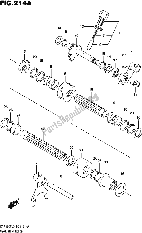 All parts for the Gear Shifting (2) of the Suzuki LT-F 400F 2019