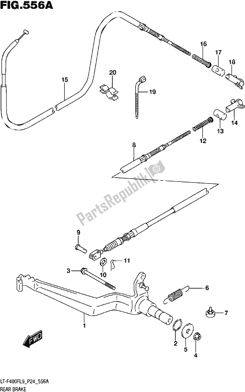 All parts for the Rear Brake of the Suzuki LT-F 400F 2019