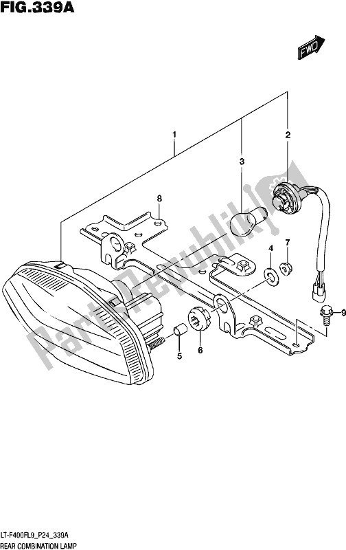 All parts for the Rear Combination Lamp of the Suzuki LT-F 400F 2019