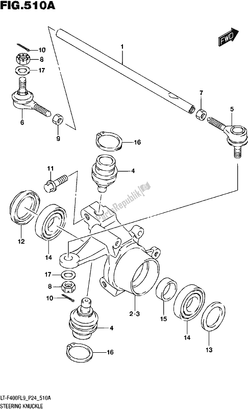 All parts for the Steering Knuckle of the Suzuki LT-F 400F 2019