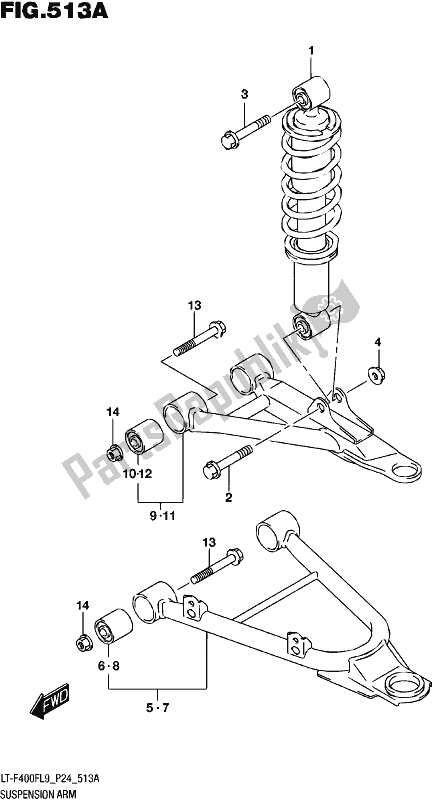 All parts for the Suspension Arm of the Suzuki LT-F 400F 2019