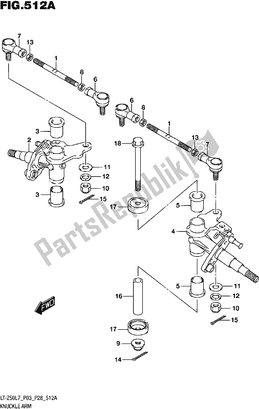 All parts for the Knuckle Arm of the Suzuki LT-Z 50 2017