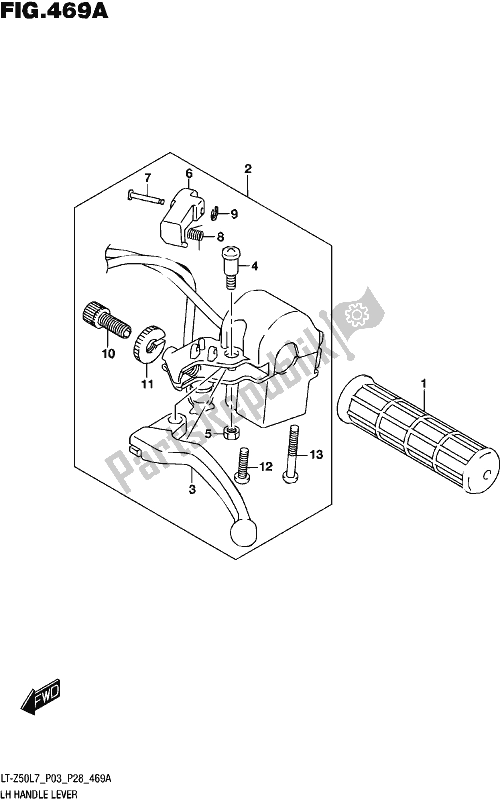 All parts for the Lh Handle Lever of the Suzuki LT-Z 50 2017