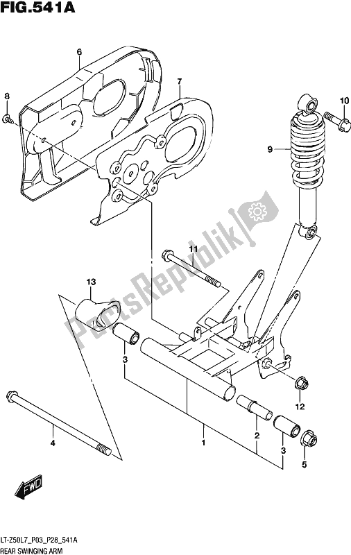 All parts for the Rear Swingingarm of the Suzuki LT-Z 50 2017