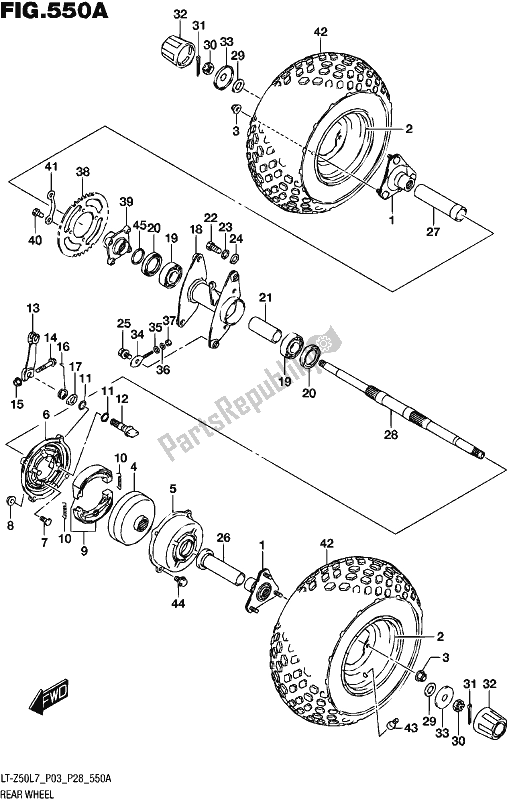 All parts for the Rear Wheel of the Suzuki LT-Z 50 2017