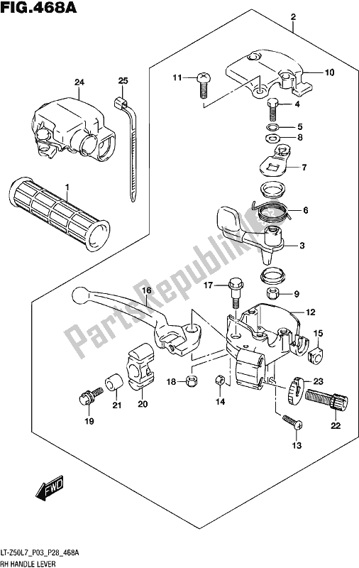 All parts for the Rh Handle Lever of the Suzuki LT-Z 50 2017