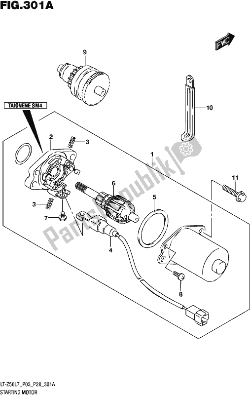 All parts for the Starting Motor of the Suzuki LT-Z 50 2017