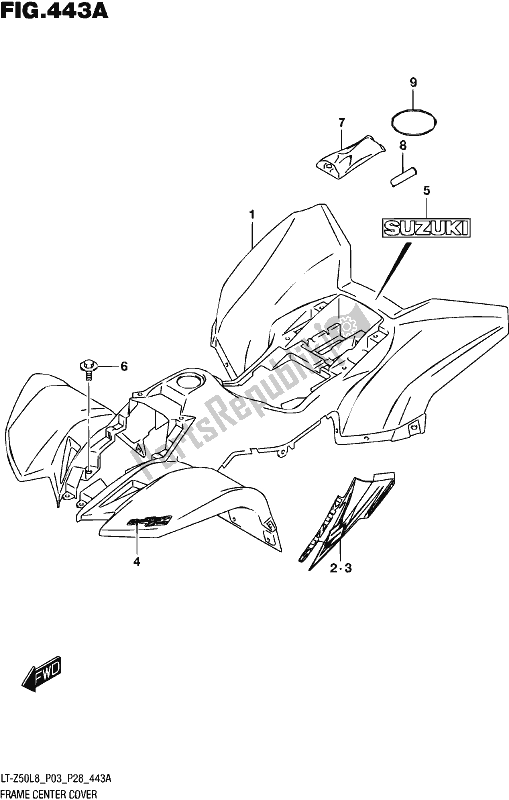 All parts for the Frame Center Cover of the Suzuki LT-Z 50 2018