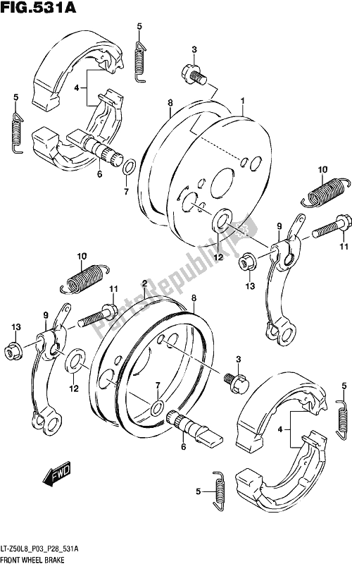 All parts for the Front Wheel Brake of the Suzuki LT-Z 50 2018