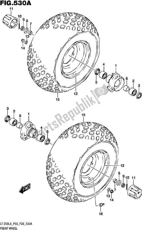 All parts for the Front Wheel of the Suzuki LT-Z 50 2018