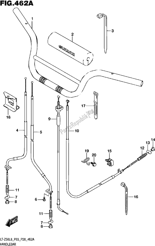 All parts for the Handlebar of the Suzuki LT-Z 50 2018