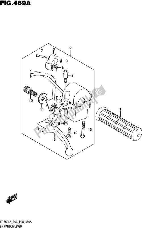 All parts for the Lh Handle Lever of the Suzuki LT-Z 50 2018